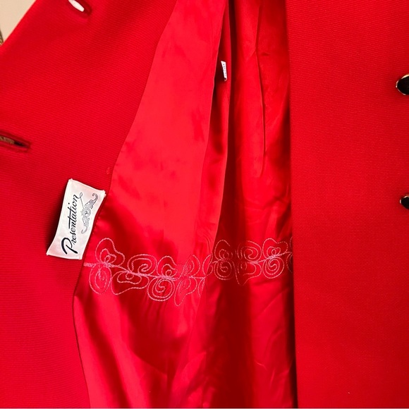 RARE!! VTG 1960s Red Wool Princess Coat S-M Double Breasted Persian Lamb Trim - Picture 11 of 16